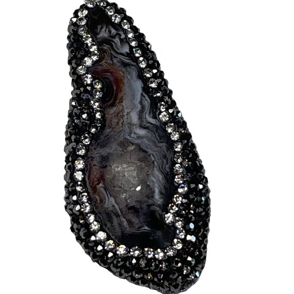 Sliced Geode Pendant Necklace Gem Stone Agate Glass Bead Chain Jewelry u - Picture 2 of 8